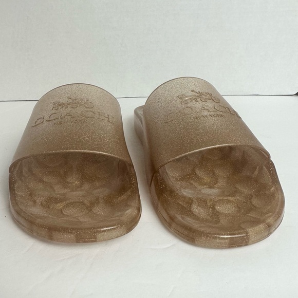 Coach Ulyssa Rubber Jelly Slide in Dark Gold Glitter with Logo Women’s Size 10 - Picture 4 of 11